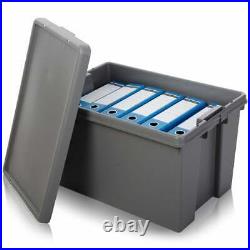 Set of 6 62L Heavy Duty Upcycled Plastic Stackable Storage Box With Lids Grey