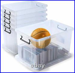 Set of 6 Large 80L Clear Plastic Storage Container Boxes Tubs with Lid Locks