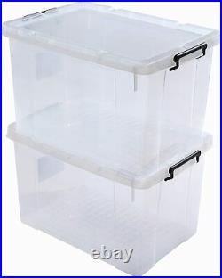Set of 6 Large 80L Clear Plastic Storage Container Boxes Tubs with Lid Locks