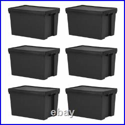 (Set of 6) Storage Box with Lids Heavy Duty Recycled Plastic Stackable Container