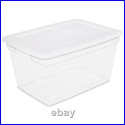 Set of 8 Storage Box Organizer Container Plastic 58 Qt Stackable Bin Lid Clear