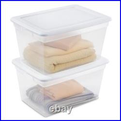 Set of 8 Storage Box Organizer Container Plastic 58 Qt Stackable Bin Lid Clear