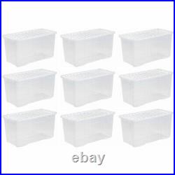 (Set of 9) 110L Clear Plastic Storage Box Lid Extra Large Organizing Container