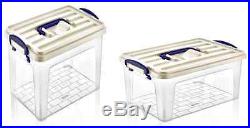 Small Large Tall Clear Plastic Storage Box Carry Handle Caddy Container Boxes