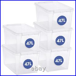 SmartStore 47L Clear Large Plastic Storage Boxes with Lids Set of 5 - and