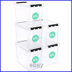 SmartStore 61L Large Plastic Storage Boxes with Lid, 5 Pack, Reinforced, Clear
