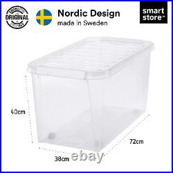 SmartStore 70L Large Plastic Storage Boxes with Lids and Wheels Set of 4 -