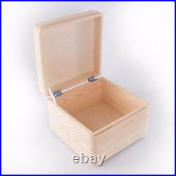 Square Wooden Storage Box With Lid / Pinewood Memory Keepsake / Decoupage Craft