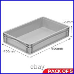 Stackable Trays 60x40x12cm Grey Strong Shallow Containers Pack of 5