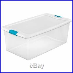 Sterilite 106 Quart Clear Plastic Latching Lid Storage Tote Container, 12 Pack