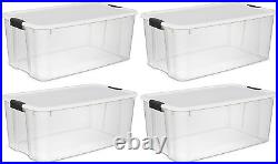 Sterilite 116 Quart Ultra Latching Clear Plastic Storage Tote Container, 4 Pack