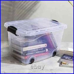 Storage Boxes with Wheels & Lids 2 pcs Transparent 60 L