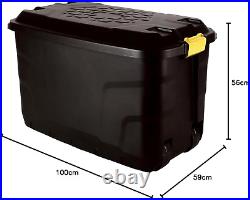 Storage Container Boxes Black Trunks with Lids Heavy Duty Large Wheels Yellow Ha