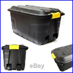 Strata Black Storage Box Container Heavy Duty 145L Home Garden with Lid Wheels U