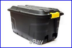 Strata Black Storage Box Container Heavy Duty 145L Home Garden with Lid Wheels U