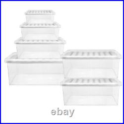 Strong Stackable Under Bed 32 Litre Clear Plastic Storage Boxes With Lids