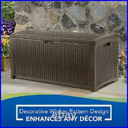 Suncast DBW7300 73 Gallon Resin Wicker Outdoor Patio Storage Deck Box, Mocha