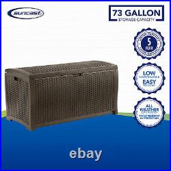 Suncast DBW7300 73 Gallon Resin Wicker Outdoor Patio Storage Deck Box, Mocha