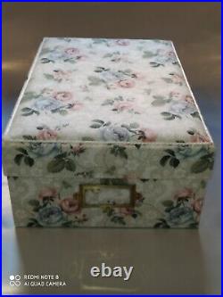 THREE LARGE vintage stackable Storage boxes padded floral fabric top great cond