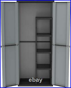 Tall Plastic Cupboard Storage Garden 4 Shelves Utility Cabinet With 2 Doors -NEW