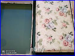 Three 3 LARGE 44? 33x16cm vintage quality Storage boxes padded floral fabric MINT