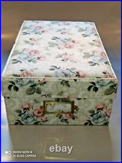 Three 3 LARGE 44? 33x16cm vintage quality Storage boxes padded floral fabric MINT