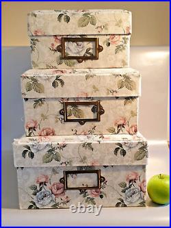 Three 3 LARGE vintage quality Storage boxes padded floral fabric MINT
