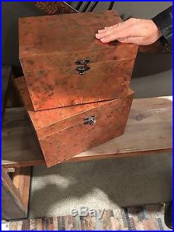 Two Large Hand Crafted Aged Oxidized Copper Sheeting Decorative Storage Boxes