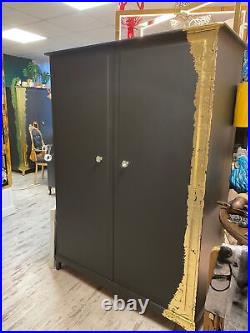 Upcycled STAG Large Double wardrobe in Black and Gold