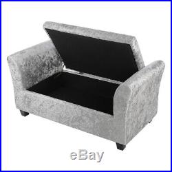Upholstered Armrest Window Seat Storage Bench Box Crush Velvet Extra Large Chair