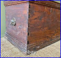 V. Large Victorian Antique Pine Wooden Box Trunk Coffee Table Storage Unit Chest