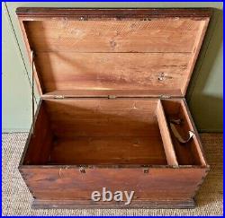 V. Large Victorian Antique Pine Wooden Box Trunk Coffee Table Storage Unit Chest