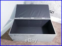 Velvet Chenille Extra Large Crystal Diamante Ottoman Storage Box In Grey
