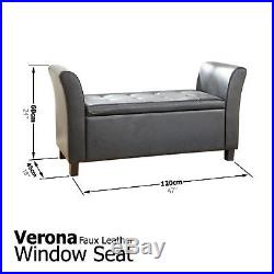 Verona Leather Window Seat Ottoman Storage Box Large Blanket Box Bench Footstool