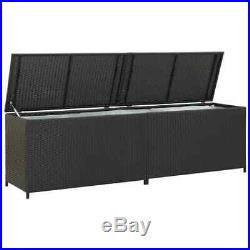 VidaXL Garden Storage Box Poly Rattan Black 200cm Chest Blanket Box Bench