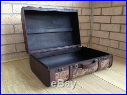 Vintage Chic World Map Case Atlas Suitcase Storage Trunk Wooden Wedding Post Box