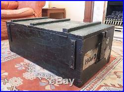 Vintage Industrial Old Large Black Wooden Captain Chest Trunk Storage Box. #4512