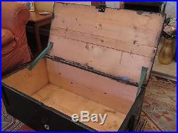 Vintage Industrial Old Large Black Wooden Captain Chest Trunk Storage Box. #4512