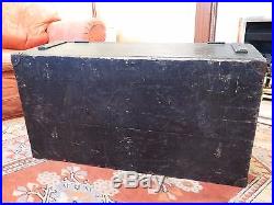 Vintage Industrial Old Large Black Wooden Captain Chest Trunk Storage Box. #4512