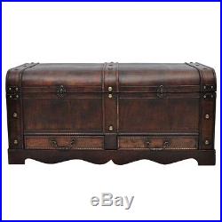 Vintage Large Chest Wooden Treasure Box Trunk Storage Table Brown With Drawers