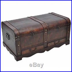 Vintage Large Chest Wooden Treasure Box Trunk Storage Table Brown With Drawers