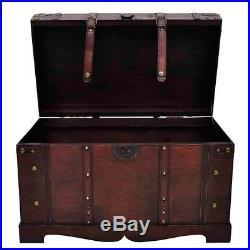 Vintage Large Chest Wooden Treasure Box Trunk Storage Table Brown Wood Furniture