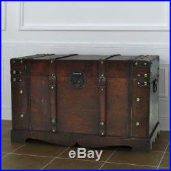 Vintage Large Chest Wooden Treasure Storage Box Trunk Compartment Brown Wood New