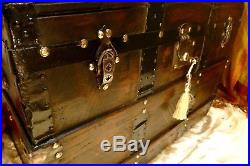 Vintage Large Trunk Polished Domed Pine Chest Storage Blanket Box, Brass Studded