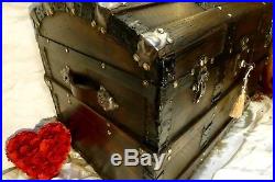 Vintage Large Trunk Polished Domed Pine Chest Storage Blanket Box, Brass Studs