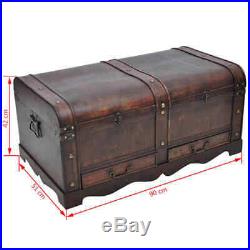 Vintage Large Wood Treasure Chest Trunk Antique Coffee Table Storage Box Drawers
