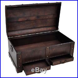 Vintage Large Wooden Treasure Box/Storage Chest Brown Coffee Table with Latch UK