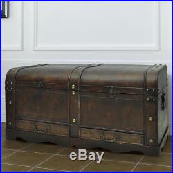 Vintage Large Wooden Treasure Chest Brown Storage Box Trunk Coffee Table Shoe