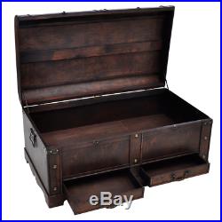 Vintage Large Wooden Treasure Chest Brown Storage Box Trunk Coffee Table Shoe