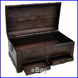 Vintage Large Wooden Treasure Chest Coffee Table Storage Trunk Antique Box Brown